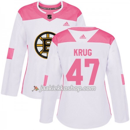 Nainen NHL Boston Bruins Pelipaita Torey Krug 47 Adidas 2017-2018 Valkoinen Vaaleanpunainen Fashion Authentic